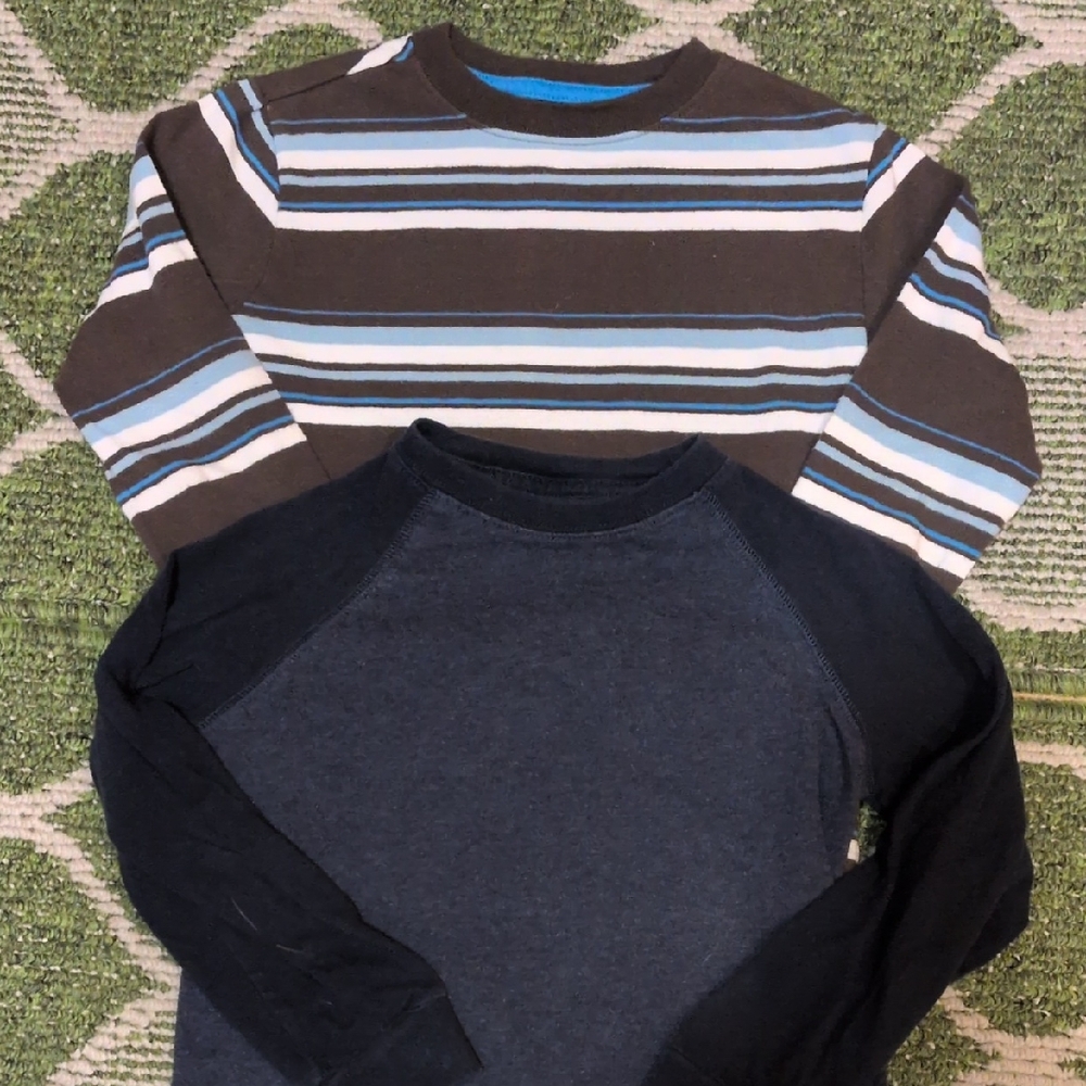 Old Navy Kids Long Sleeve Tees - Brown Striped and Blue Baseball Style.